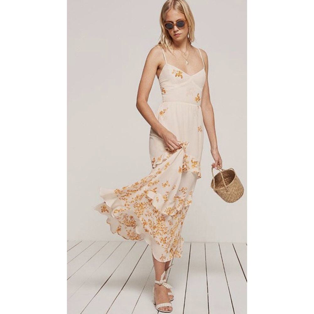 Reformation Sasha Yellow Floral Dress Sun Golden Size 0‎